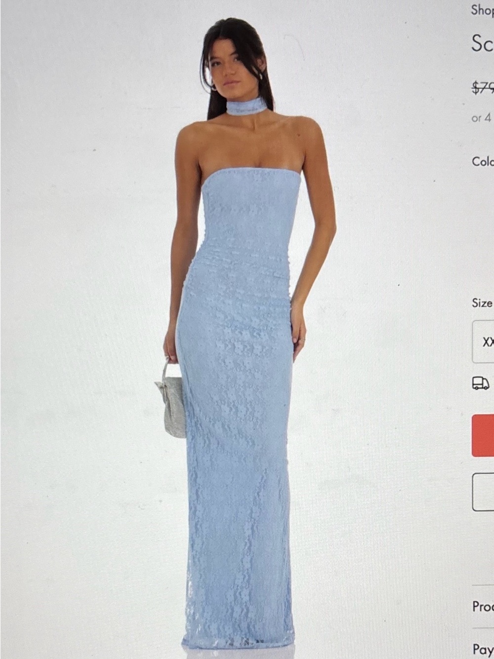 Lucy in the Sky Strapless Lace Maxi Dress in Light Blue with Choker